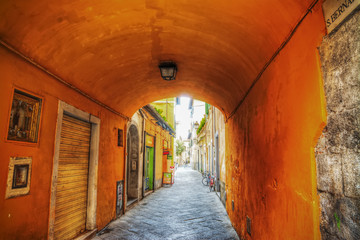 orange underpass in Pisa in hdr