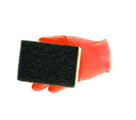 Cleaning rubber gloves with sponge