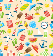 Materiał do szycia Travel Seamless Pattern with Tourism Objects and Equipments