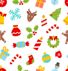Seamless Pattern with Christmas Traditional Symbols