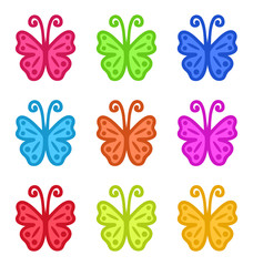 Fototapeta na wymiar Set of Colorful Hand Drawn Butterflies Isolated on White Backgro