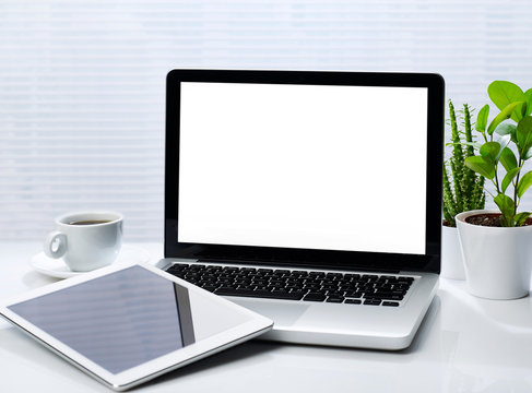 Office Desk With Laptop And Tablet