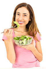 Weight loss woman eating salad