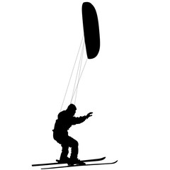 Men ski kiting on a frozen lake.  Vector 