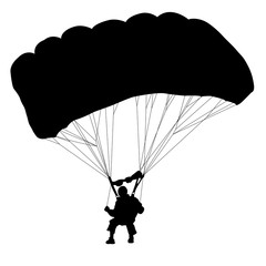 Skydiver, silhouettes parachuting vector 