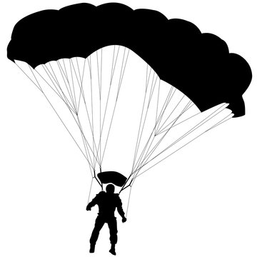 Skydiver, silhouettes parachuting vector 