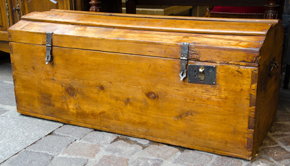 Big and large old wood case in a market, trade, shop