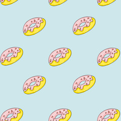 Set of sweet patterns. Seamless backgrounds with donuts. Vector