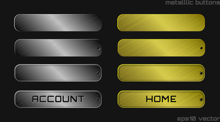 illustration of steel and golden metallic web buttons