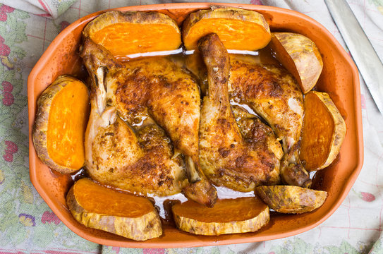 Chicken Baked In Traditional Clay Roman Pot