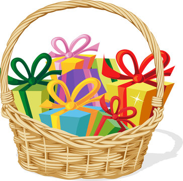basket full of gift isolated on white - vector illustration