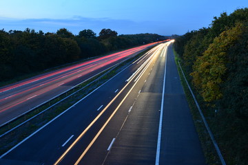 An Abstract light view of traffic on the M23 near London, Gatwick  at dusk in Autumn/Fall.