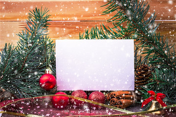 Christmas composition, spruce branches, pine cones, balls