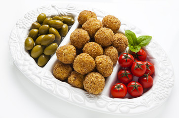 Healthy Italian Appetizer Platter with Risotto balls Arancini ,