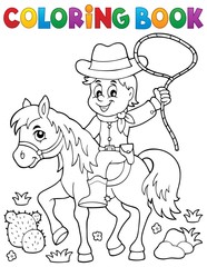 Coloring book cowboy on horse theme 1