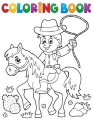 Abwaschbare Fototapete Für Kinder Coloring book cowboy on horse theme 1