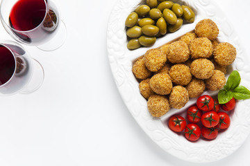 Healthy Italian Appetizer Platter with Risotto balls Arancini ,