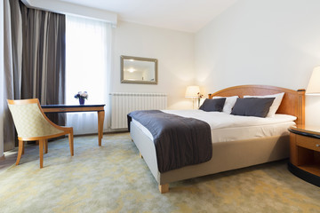 Interior of a double bed hotel room