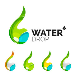 Set of abstract eco water icons, business logotype nature green concepts, clean modern geometric design