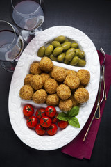 Healthy Italian Appetizer Platter with Risotto balls Arancini ,