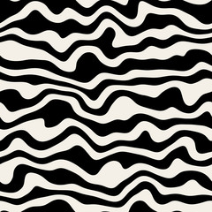 Vector Seamless Black & White Wavy Distorted Lines Pattern
