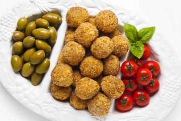 Healthy Italian Appetizer Tray with Risotto balls Arancini , Gre