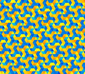 Vector Seamless  Hexagonal Triangle Shape Pattern In Yellow and Blue