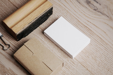 Office elements on the wooden background. Horizontal