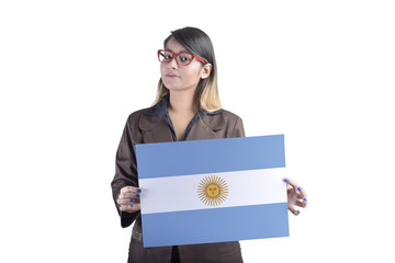 Business Woman Holding the Argentinean Flag
