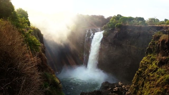The Victoria falls is the largest curtain of water in the world (1708 meters wide). The falls and the surrounding area is the National Parks and World Heritage Site - Zambia, Zimbabwe