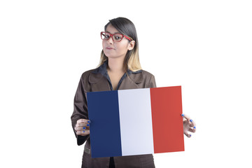 Business Woman Holding the French Flag