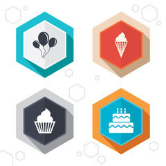 Birthday party icons. Cake with ice cream symbol