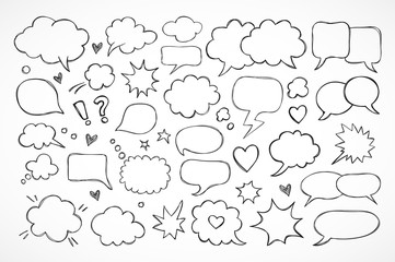 Hand drawn thought and speech bubbles and balloons