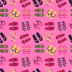 Seamless pattern of flip flops in vintage style