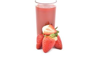 Strawberries with leaves. Isolated on a white background.