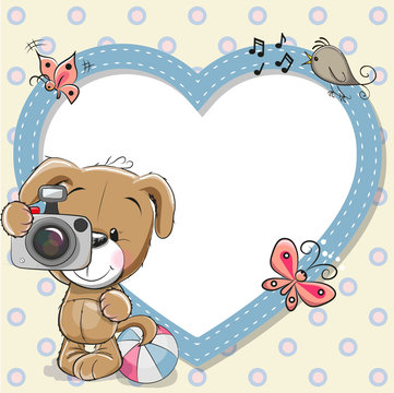 Puppy with heart frame