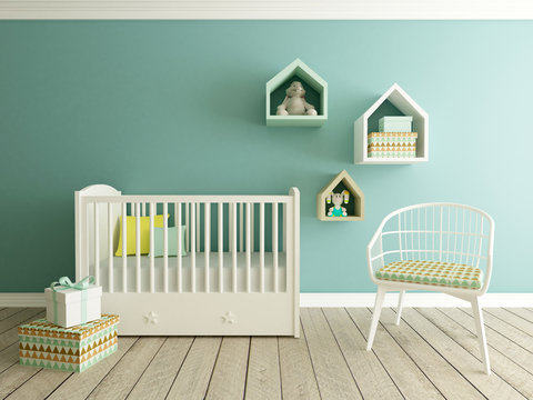 nursery, baby room, 3d render