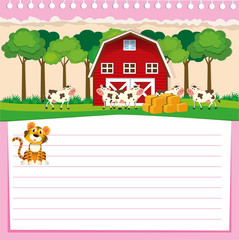 Line paper design with barn and cows