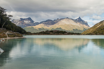 Fototapeta na wymiar View of Laguna Esmerlanda (Emerald lake) at Tierra del Fuego island, Argentina