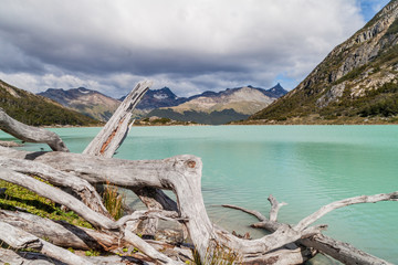 View of Laguna Esmerlanda (Emerald lake) at Tierra del Fuego island, Argentina
