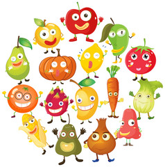 Obraz premium Fruits and vegetables with face