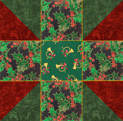 Christmas quilt design with red and green colors