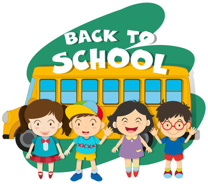 Back to school theme with children and bus