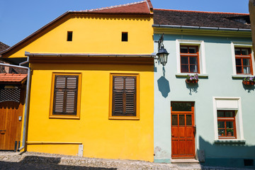Medieval street view in Sighisoara, Romania