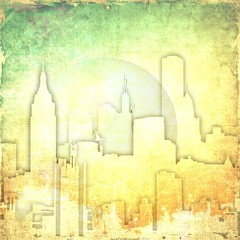 Grunge yellow abstract city skyline with bubble