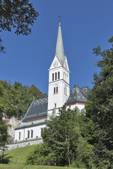 Fototapeta na wymiar Neo Gothic Church of Saint Martin at Bled lake, Slovenia