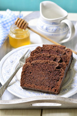 Chocolate banana cake for a breakfast.