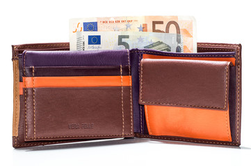 close up of euro paper money in wallet