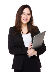 Asian Buisnesswoman hold with notebook computer