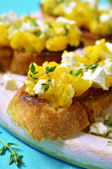 Bruschetta with pumpkin,feta sheese and thyme.